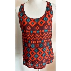 Fossil • Orange Brown Blue Aztec Patterned Tank Top